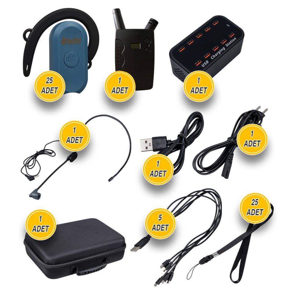 Hello HL-27915 25'Li Kulaklık Tipi Tur Rehber Sistemi Seti