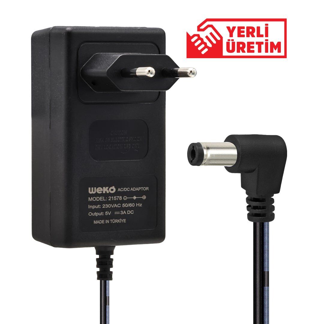 Weko 5 Volt - 3 Amper 5.5*2.5 Uçlu Plastik Kasa Priz Tipi̇ Adaptör
