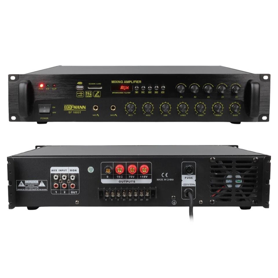 Bofmann BF-1005T 1000 Watt USB-SD-Bluetooth Hat Trafolu 5 Bölgeli Mixer Anfi