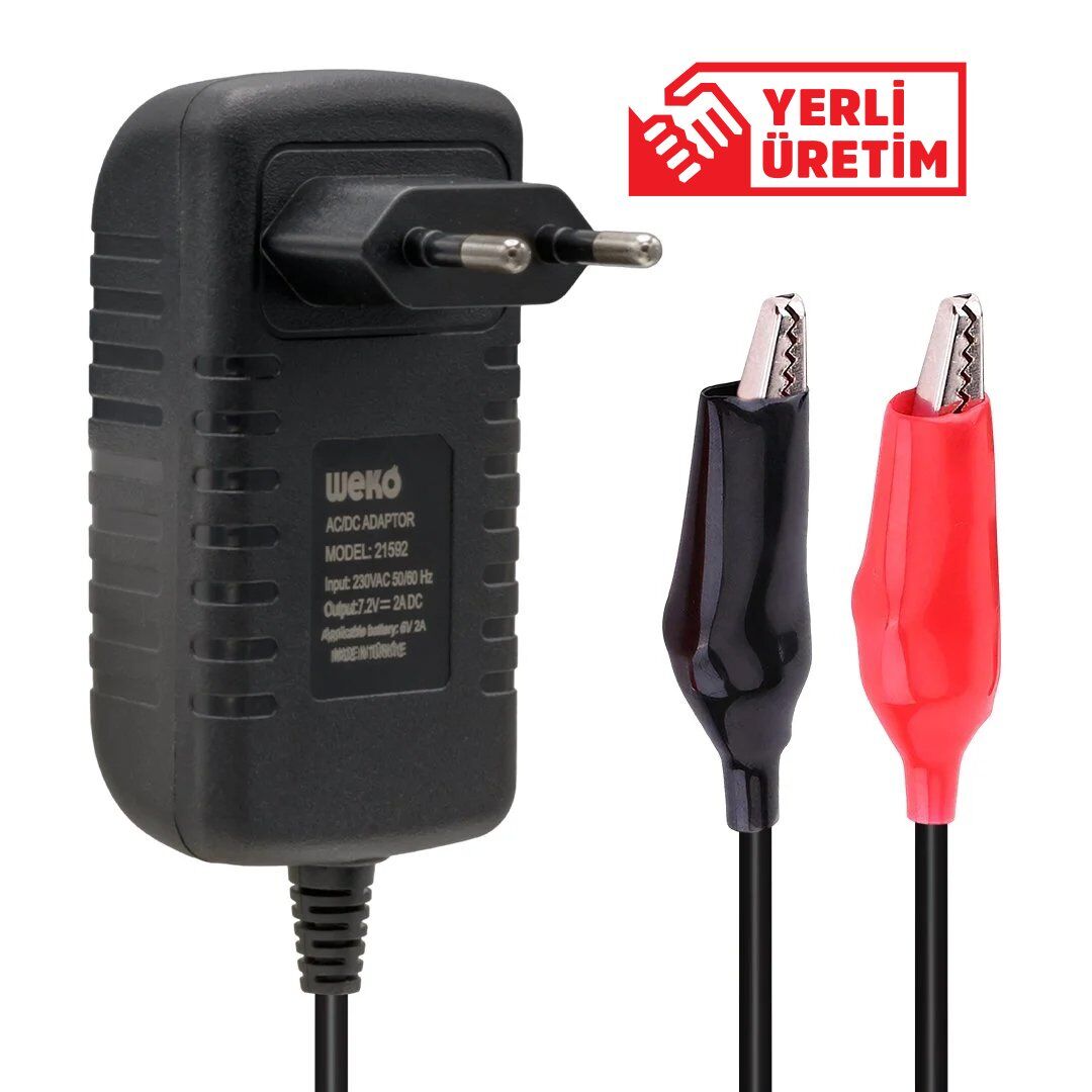 Weko 7.2 Volt 2 Amper Krokodil Uçlu Priz Tip Ledli Yerli Üretim Akü Şarj Cihazı