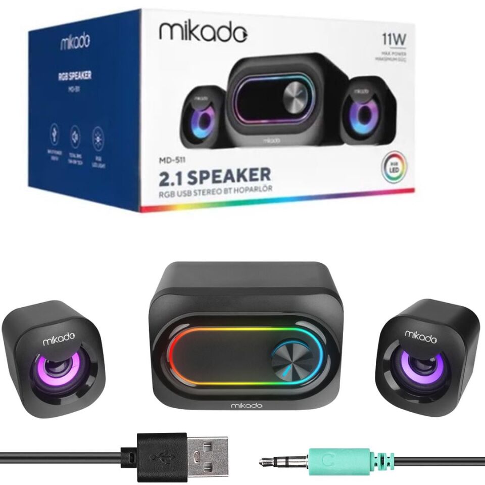 Mikado MD-511 5W+3W×2 USB RGB Ledli 2+1 Gaming Speaker