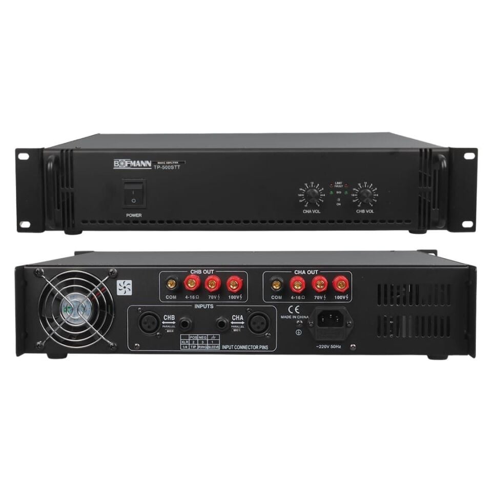 Bofmann TP-500STT 2X250w Hat Trafolu Stereo Power Amfi