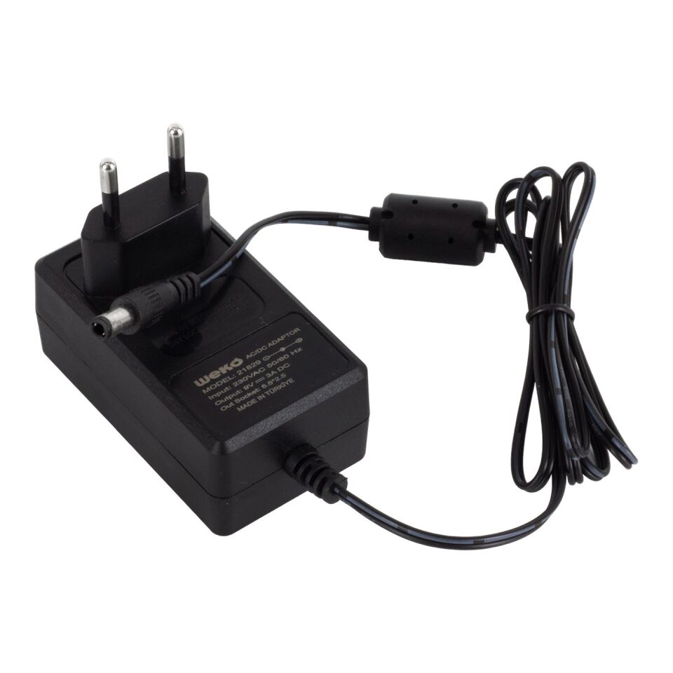 Weko 9 Volt - 3 Amper 5.5x2.5 Uçlu Priz Tipi Plastik Kasa Adaptör