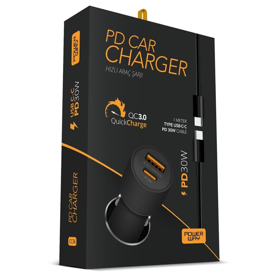 Powerway CC36 30W PD + QC 3.0 Çift Çıkışlı Metal Araç Çakmaklık