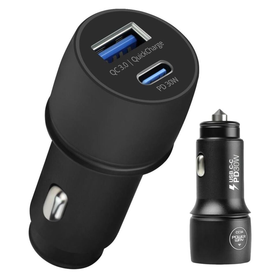 Powerway CC34 30W PD + QC 3.0 Çift Çıkışlı Metal Araç Çakmaklık