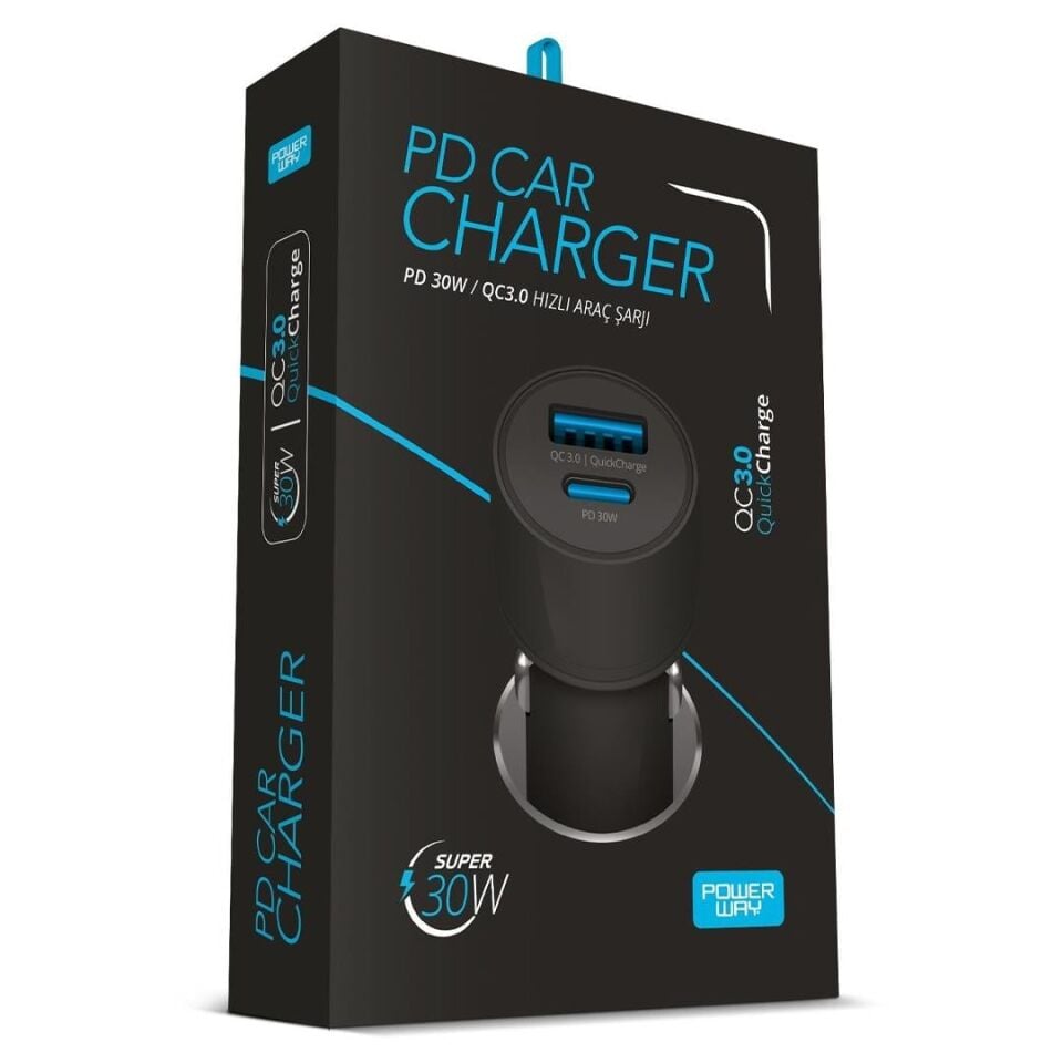 Powerway CC34 30W PD + QC 3.0 Çift Çıkışlı Metal Araç Çakmaklık