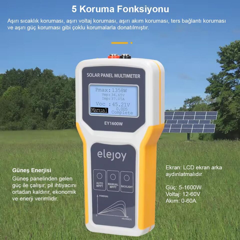 PowerMaster Fotovoltaik MPPT Solar Panel Voltaj Multimetre