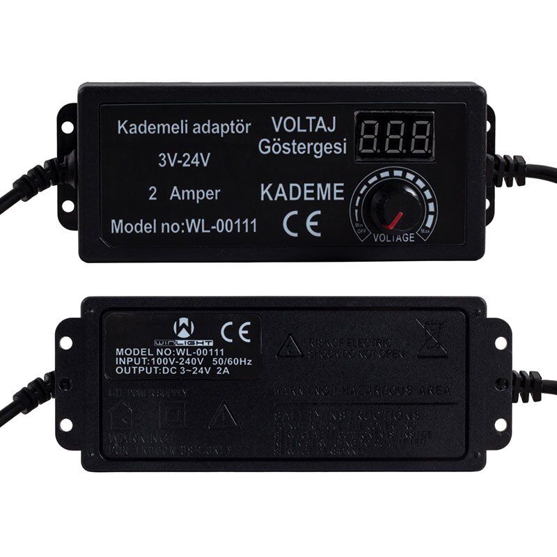Winlight WL-00111 3 Volt - 24 Volt 2 Amper 5.5x2.5mm Uçlu Dıgıtal Ekranlı Ayarlı Kademeli Adaptör