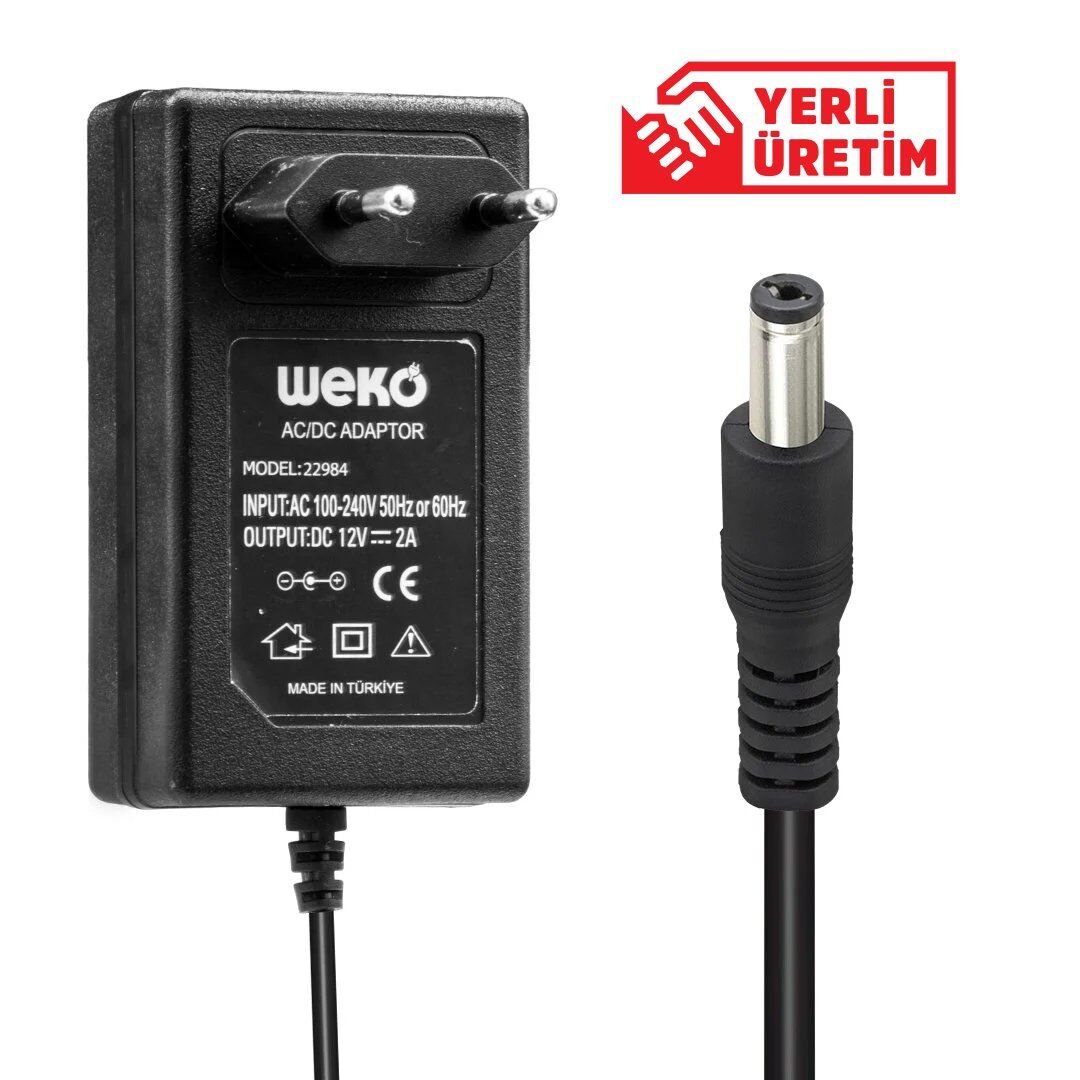 Weko 12 Volt - 2 Amper 5.5 X 2.1 Uçlu Plastik Kasa Priz Tipi Adaptör