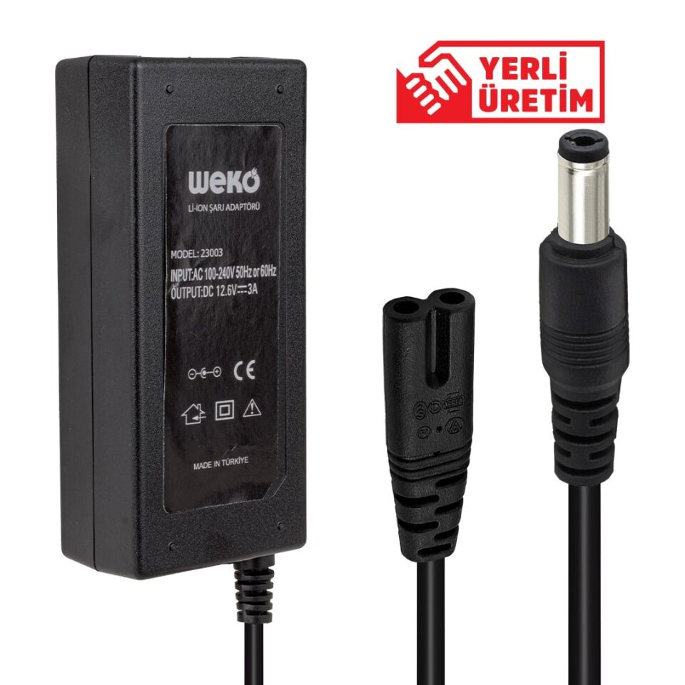 Weko 12.6 Volt - 3 Amper 5.5x2.5 Uçlu Yerli Üretim Li-ion Batarya Şarj Adaptörü