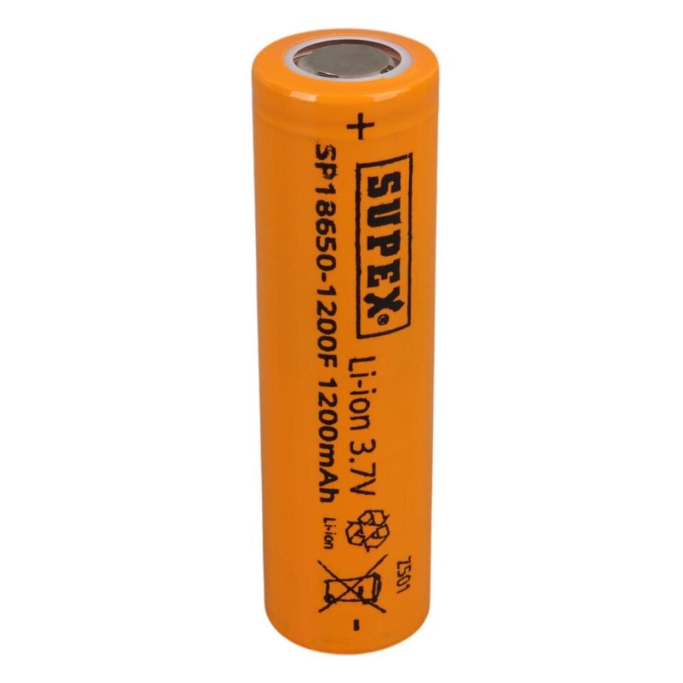 Supex 1865-1200F 3.7 Volt Li-İon 1200 Mah Düz Kafa (Başlıksız) Şarjlı Pil