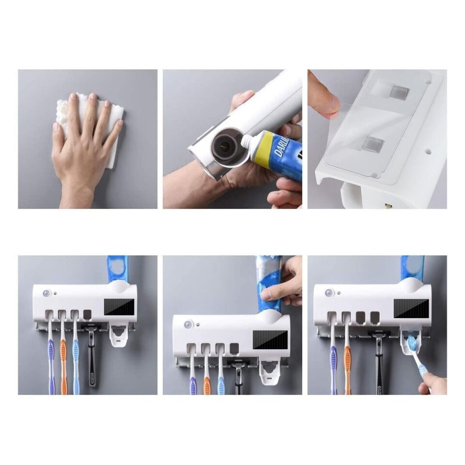 Sunup Otomatik Diş Macunu Sıkıcı UV Sterilizasyonlu Çoklu Fırça Tutucu
