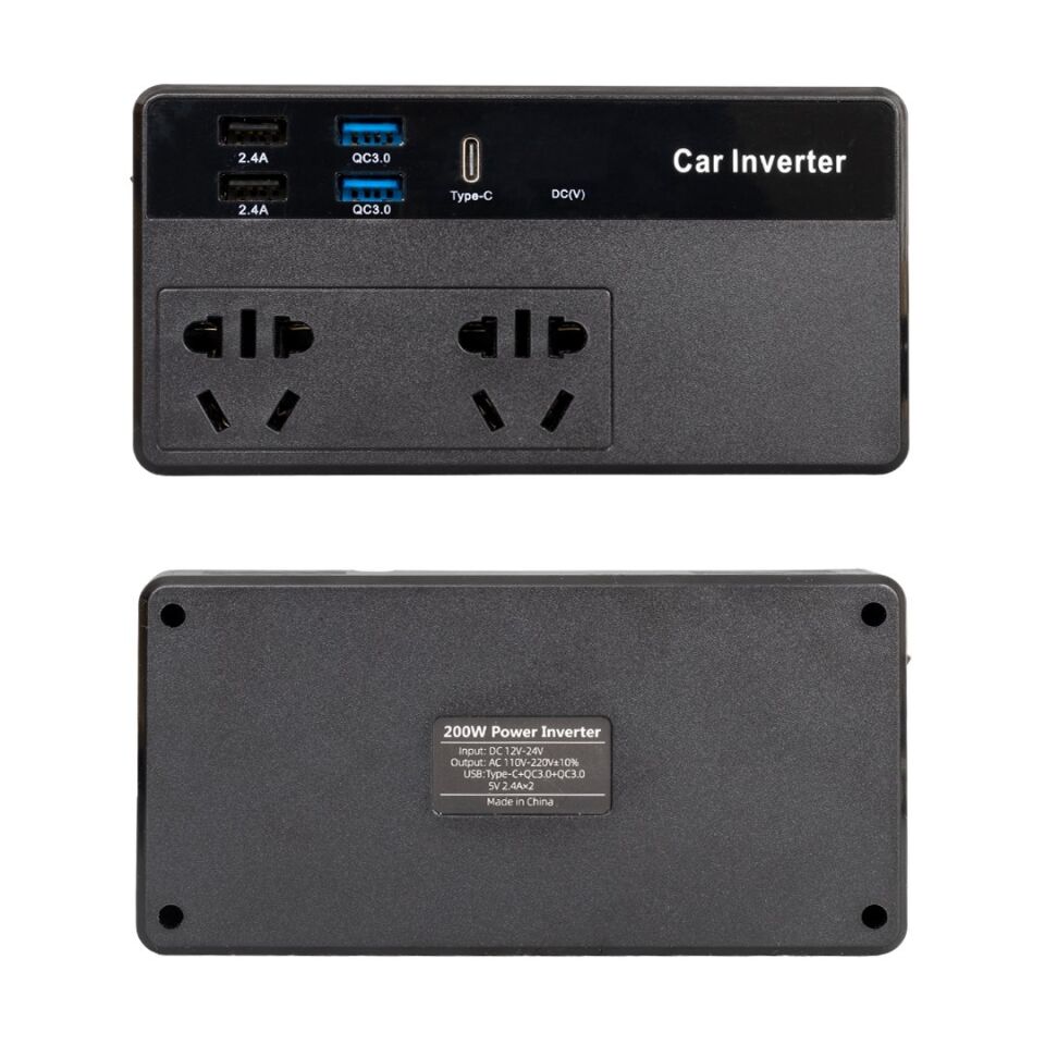 Powermaster CZ02/12V-24V 12-24 Volt 200 Watt 4 Usb + Type-C Girişli Araç Power İnverter