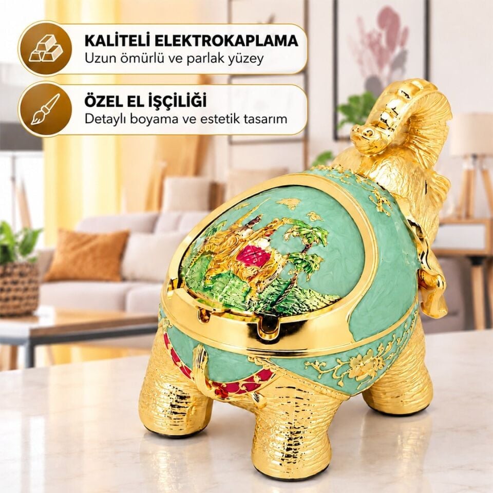 Sunup SN-38890 Su Yeşili Renginde Fil Figürlü Küllük