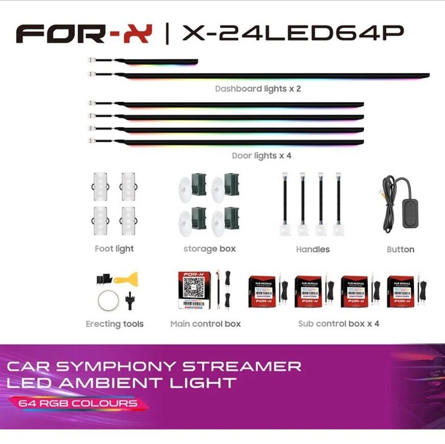 For-X X-24LED64P 64 Renk Sesli Komutlu Ambians Led