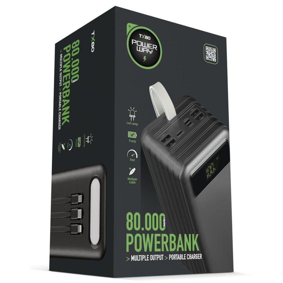Powerway TX80 80.000Mah Kablolu Dijital Göstergeli Powerbank