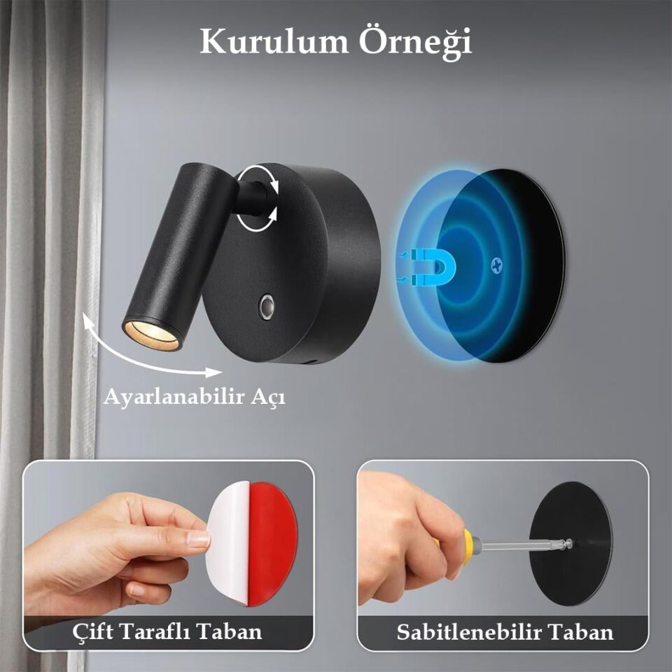 Ledx AL-XYD05 Çok Fonksiyonlu Dokunmatik Şarjlı 1200Mah Duvar Aplik