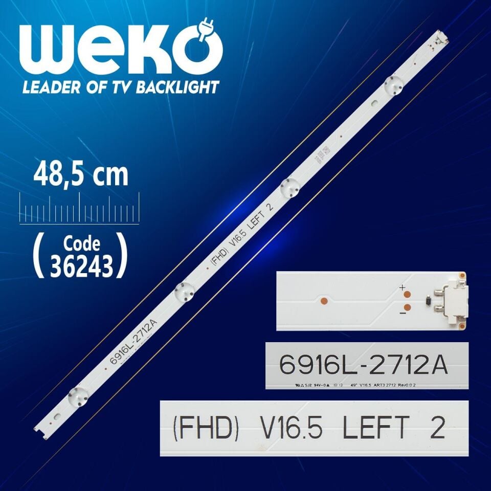 49'' V16.5 ART3 2712 REV0.02  6916L-2712 - ( 4 LEDLİ ) - 48.5 CM - Tv Led Bar