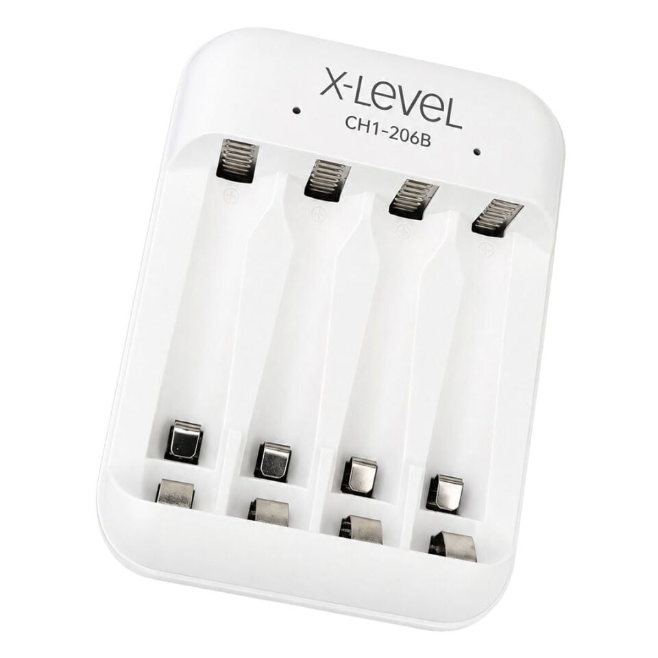 X-LEVEL CH1-206B 4 Yuvalı USB-C Girişli Akıllı AA/AAA Ni-MH Hızlı Pil Şarj Cihazı