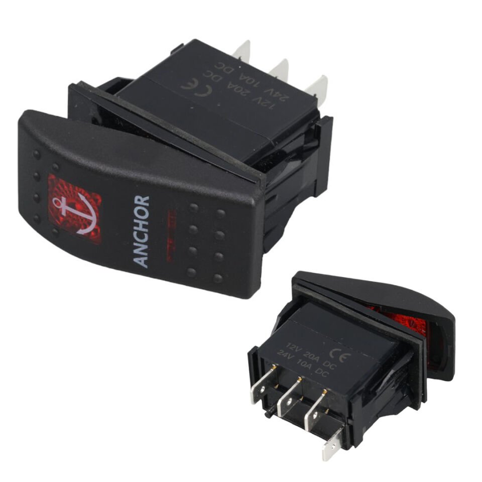 Powermaster ﻿Çapa Sembollü Yaylı Işıksız 4 Pinli On-Off 12-24V Marin Switch