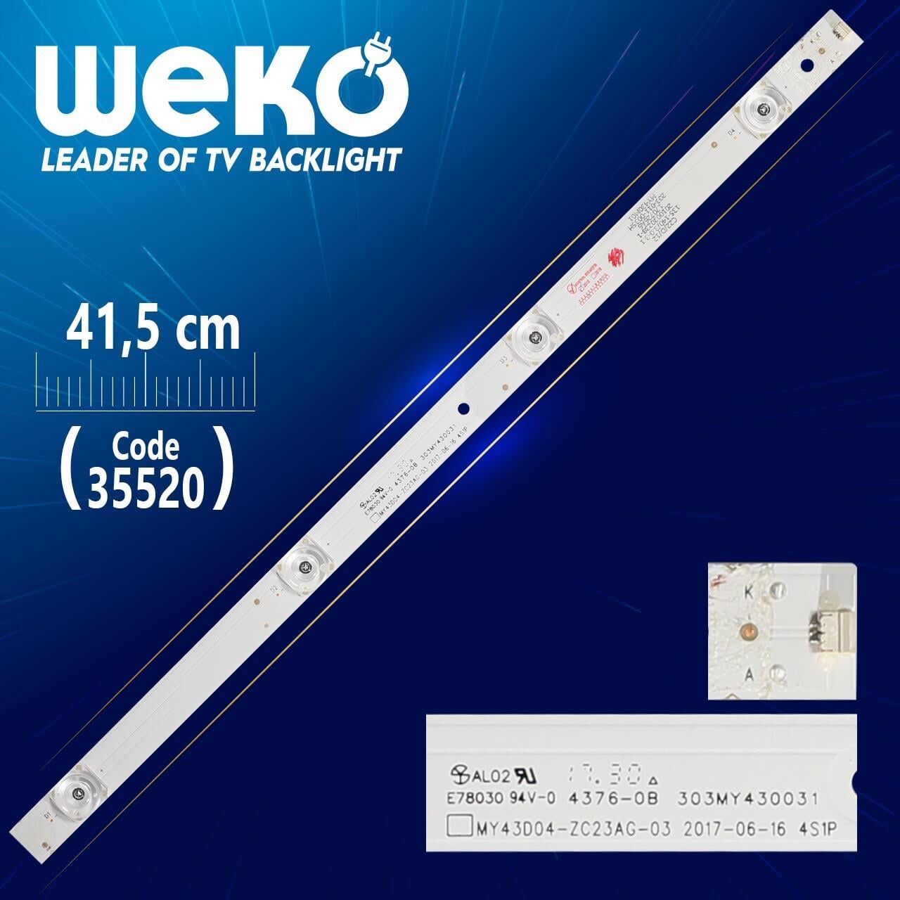 MY43D04-ZC23AG-03 4S1P - 303MY430031 - 135-140/3.0-3.1 - 41.5 Cm 4 Ledli - WK-1056 Led Tv Bar