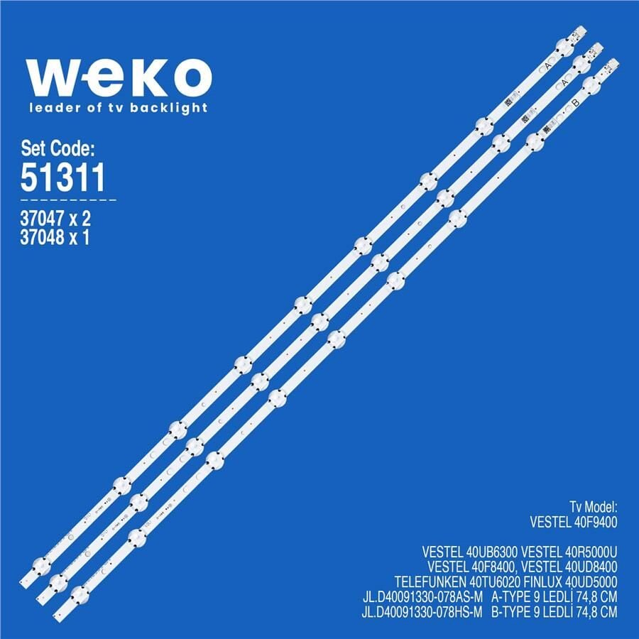 Wkset-6311 37047X2 37048X1 Jl.D40091330-078A/Hs-M 3 Adet Led Bar (9+9Lens)