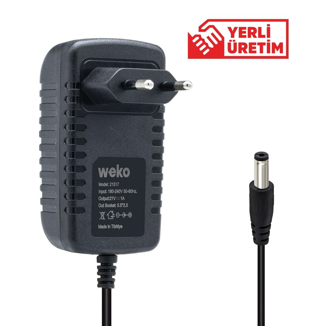 Weko 21 Volt 1 Amper 5.5 x 2.5 Uçlu Priz Tipi Adaptör
