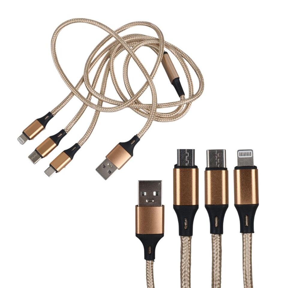 Powermaster Micro USB Type-C Lightning Şarj Ve Data Kablosu