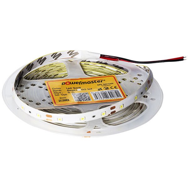 Powermaster Silikonlu Tek Çipli 5 Metre Beyaz Şerit Led