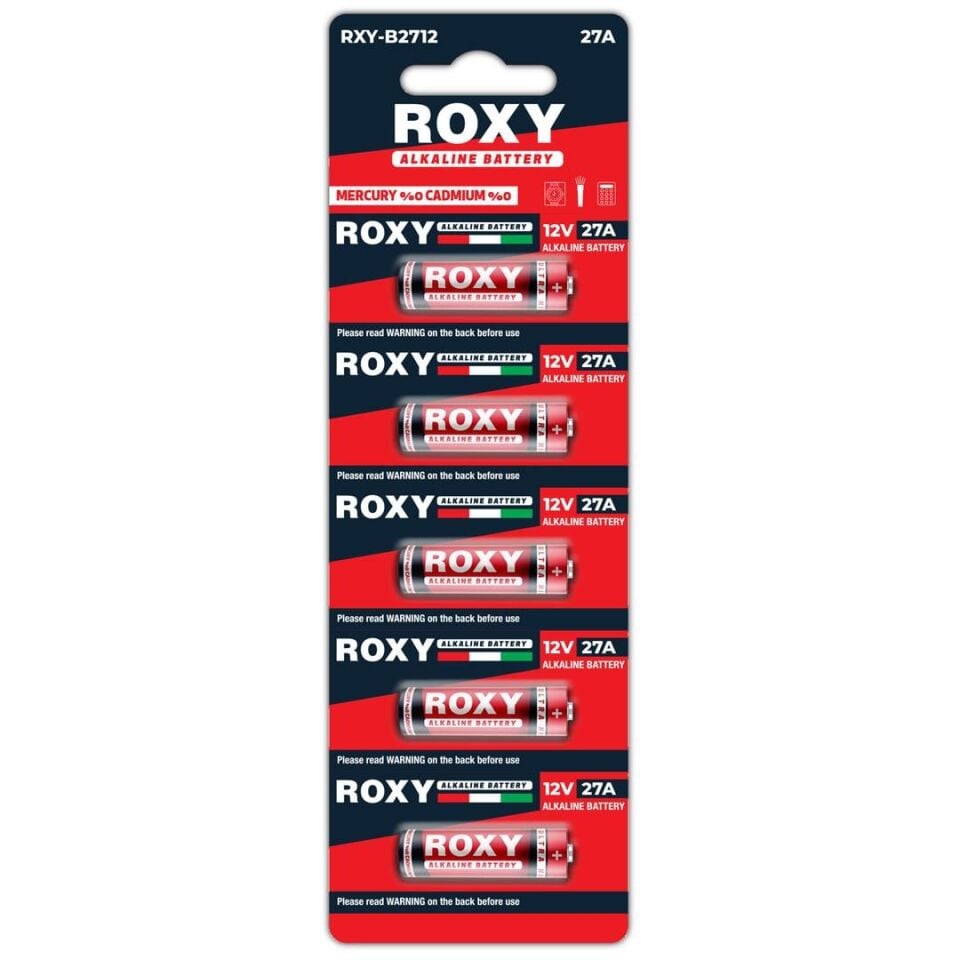 Roxy RXY-B2712 İnce 12 Volt Alkalin 27A Alarm Pil 5'Li Paket