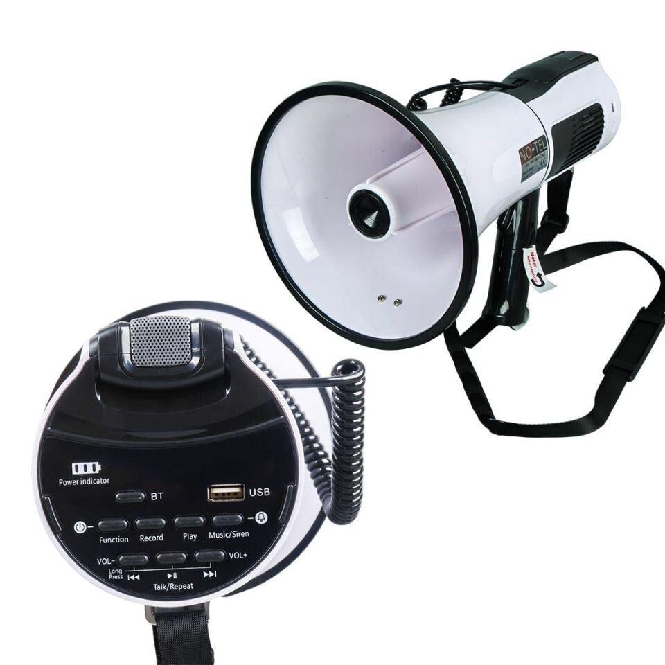 No-Tel 106U Bluetooth-Usb-Siren-Ses Kayıt Özellikli Dahili Bataryalı 100 Watt Büyük Boy Megafon