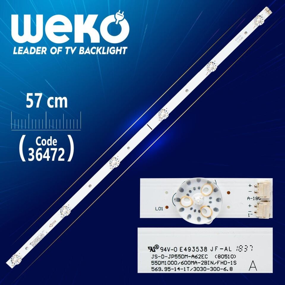 JS - D - JP55DM - A62EC  (80510) 6 LEDLİ - ( 57 CM ) ÇİFT SOKETLİ Tv Led Bar