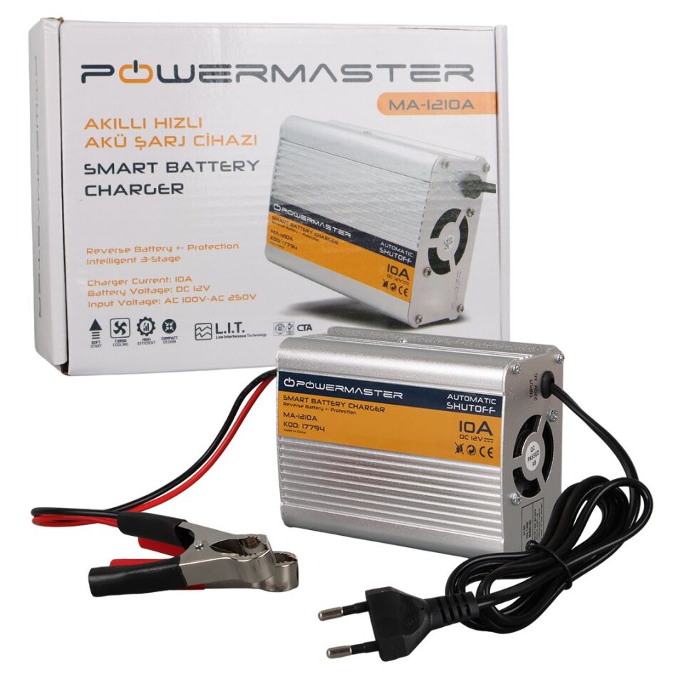 Powermaster 12 Volt 10 Amper Akıllı Hızlı Akü Şarj Cihazı