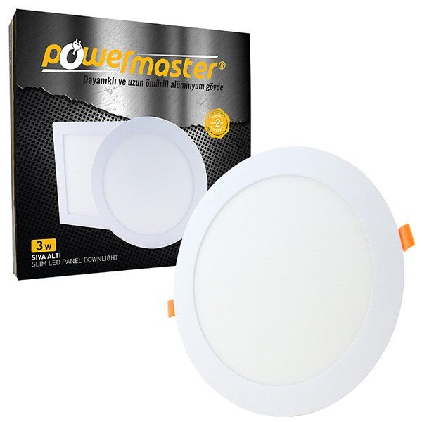 Powermaster 3W Sıva Altı 3000K Günışığı 70mm Yuvarlak Slim Spot Panel