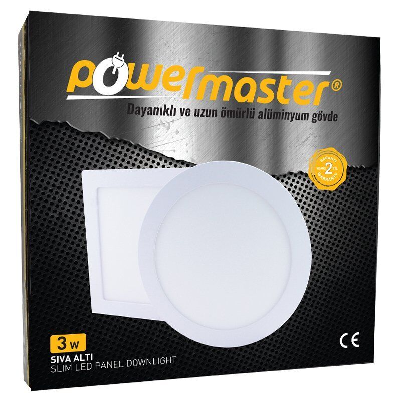Powermaster 3W Sıva Altı 3000K Günışığı 70mm Yuvarlak Slim Spot Panel