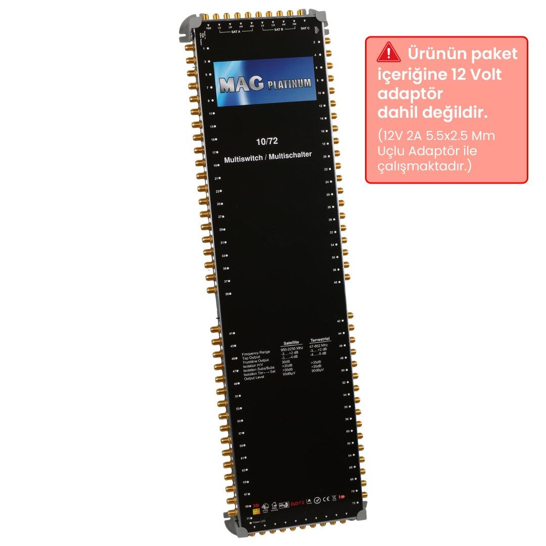 Mag Platinum MP 10/72 Multiswitch 10 Giriş 72 Çıkışlı Merkezi Hibrit 4K Ve 3D Destekli Uydu Santrali