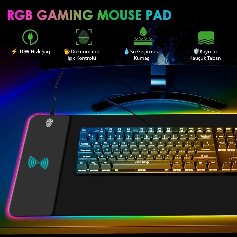 Powermaster PM-25115 XL Telefon Şarj Destekli RGB Mouse Pad
