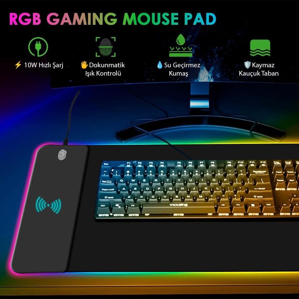 Powermaster PM-25115 XL Telefon Şarj Destekli RGB Mouse Pad