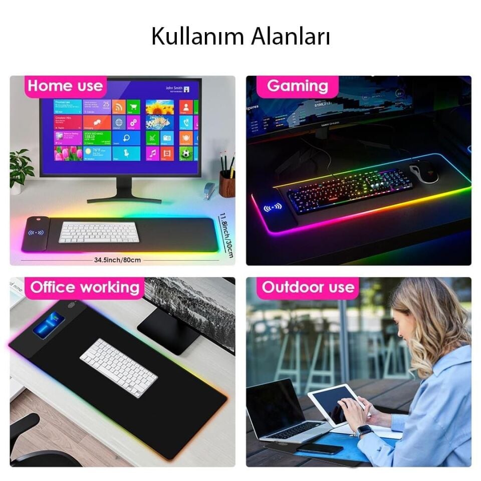 Powermaster PM-25115 XL Telefon Şarj Destekli RGB Mouse Pad
