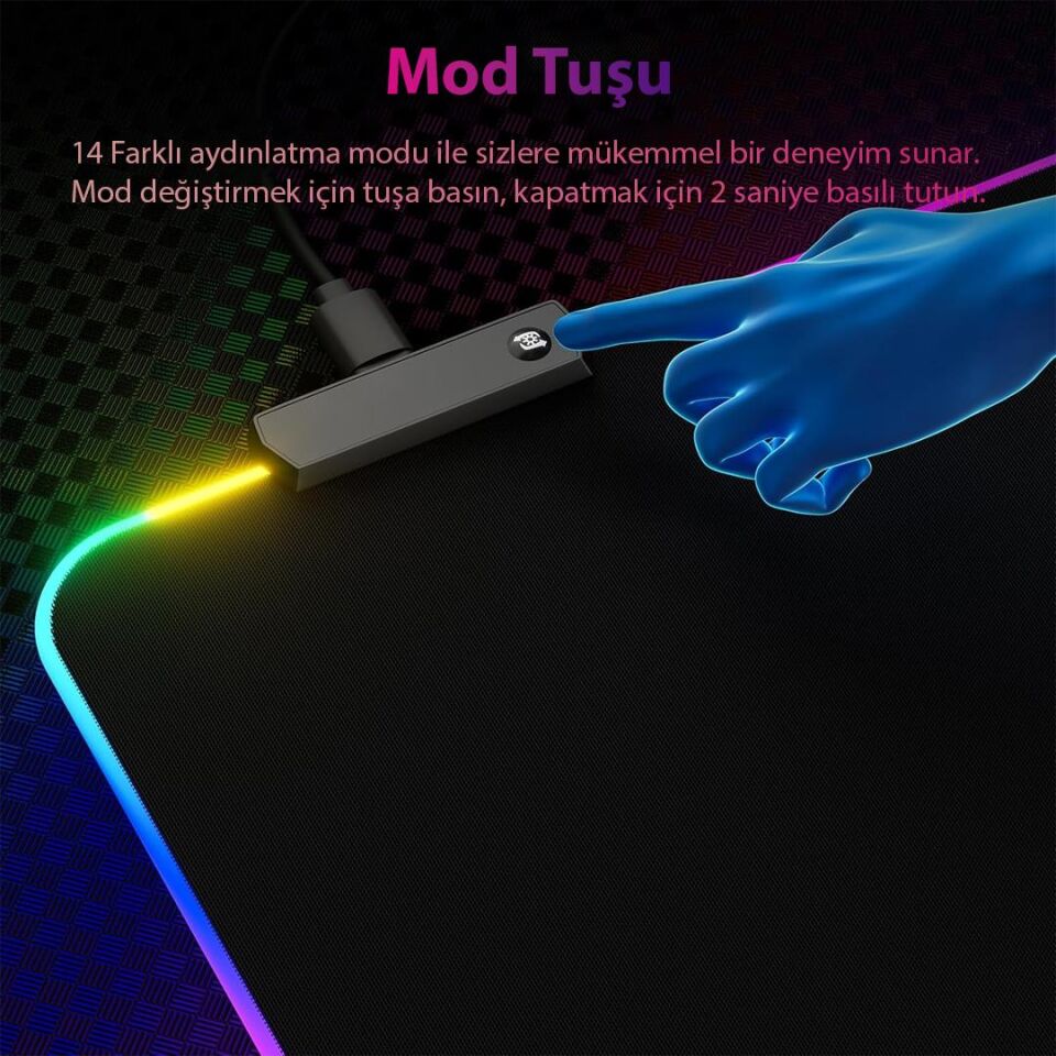 Powermaster PM-25114 XL 14 Modlu RGB Gaming Mouse Pad