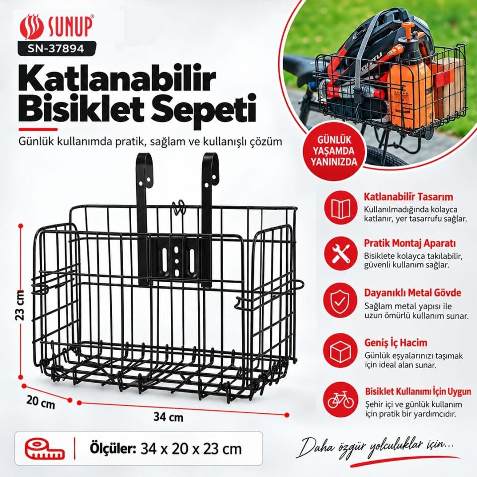 Sunup SN-37894 Katlanabilir Bisiklet Sepeti