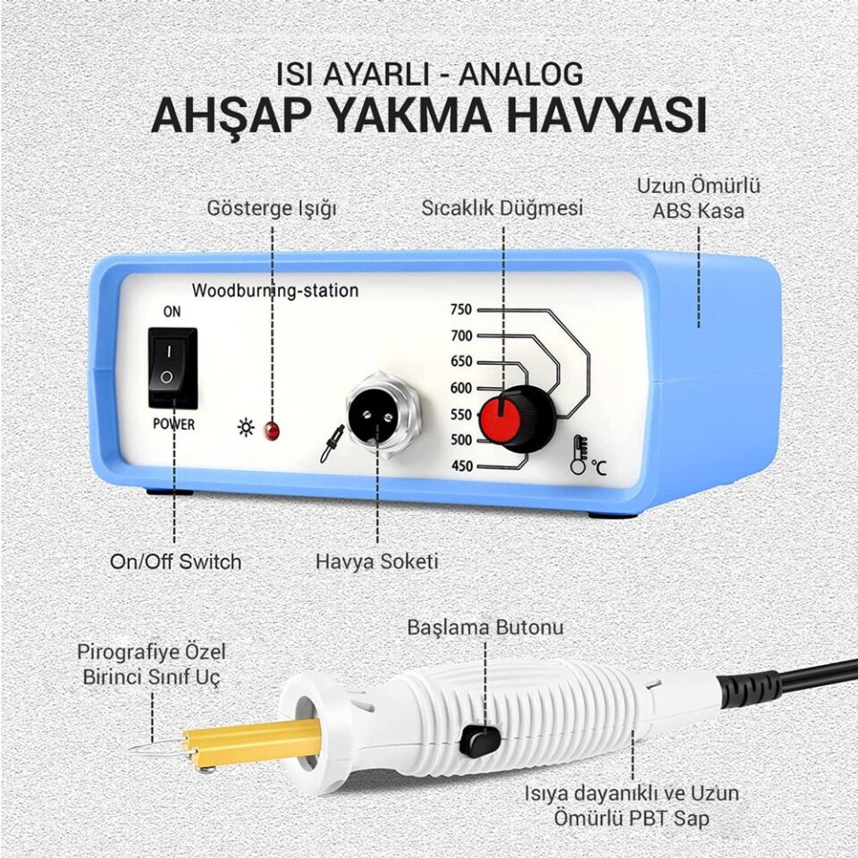 Powermaster PM-15903 Isı Ayarlı Analog Ahşap Yakma Hayvası