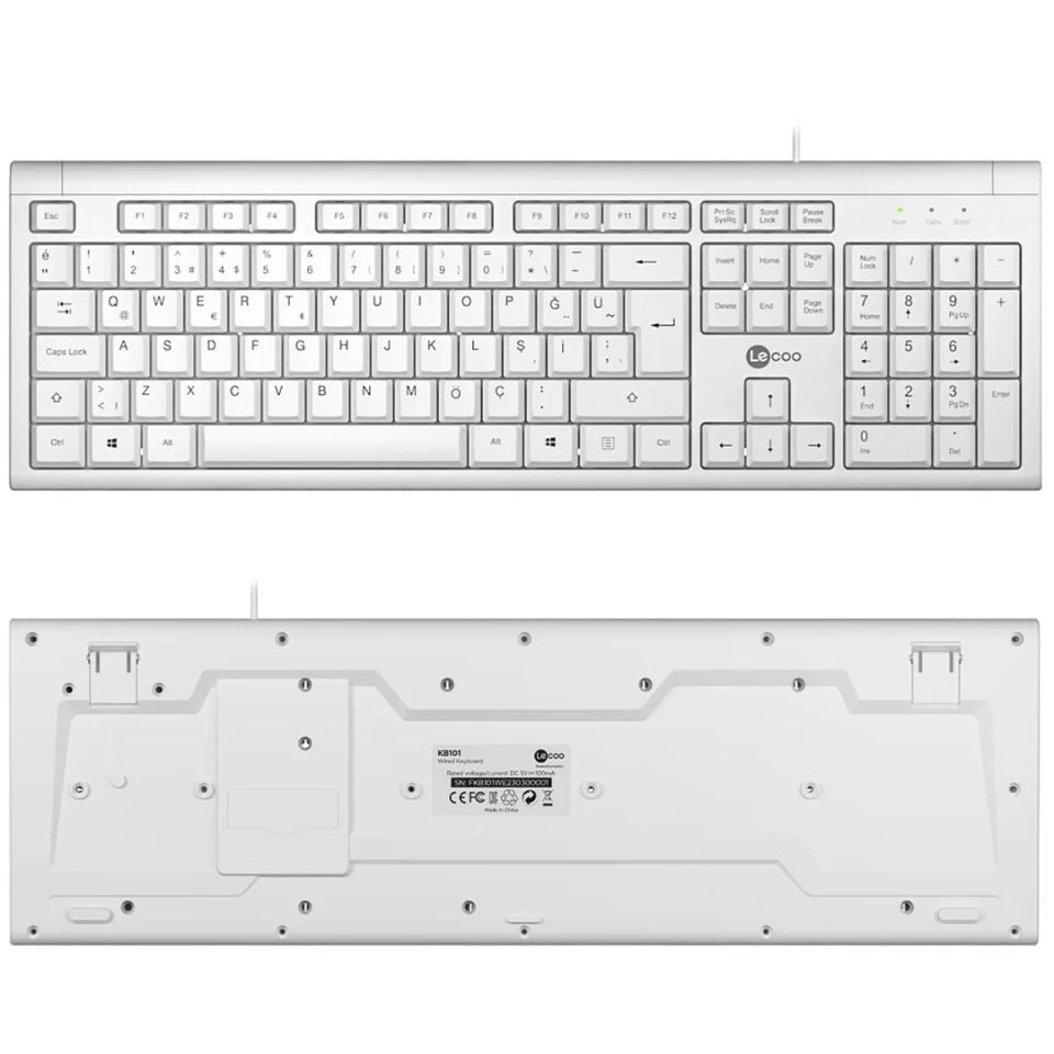 Lenovo Lecoo KB101 USB Kablolu Beyaz TÜRKÇE Q Klavye