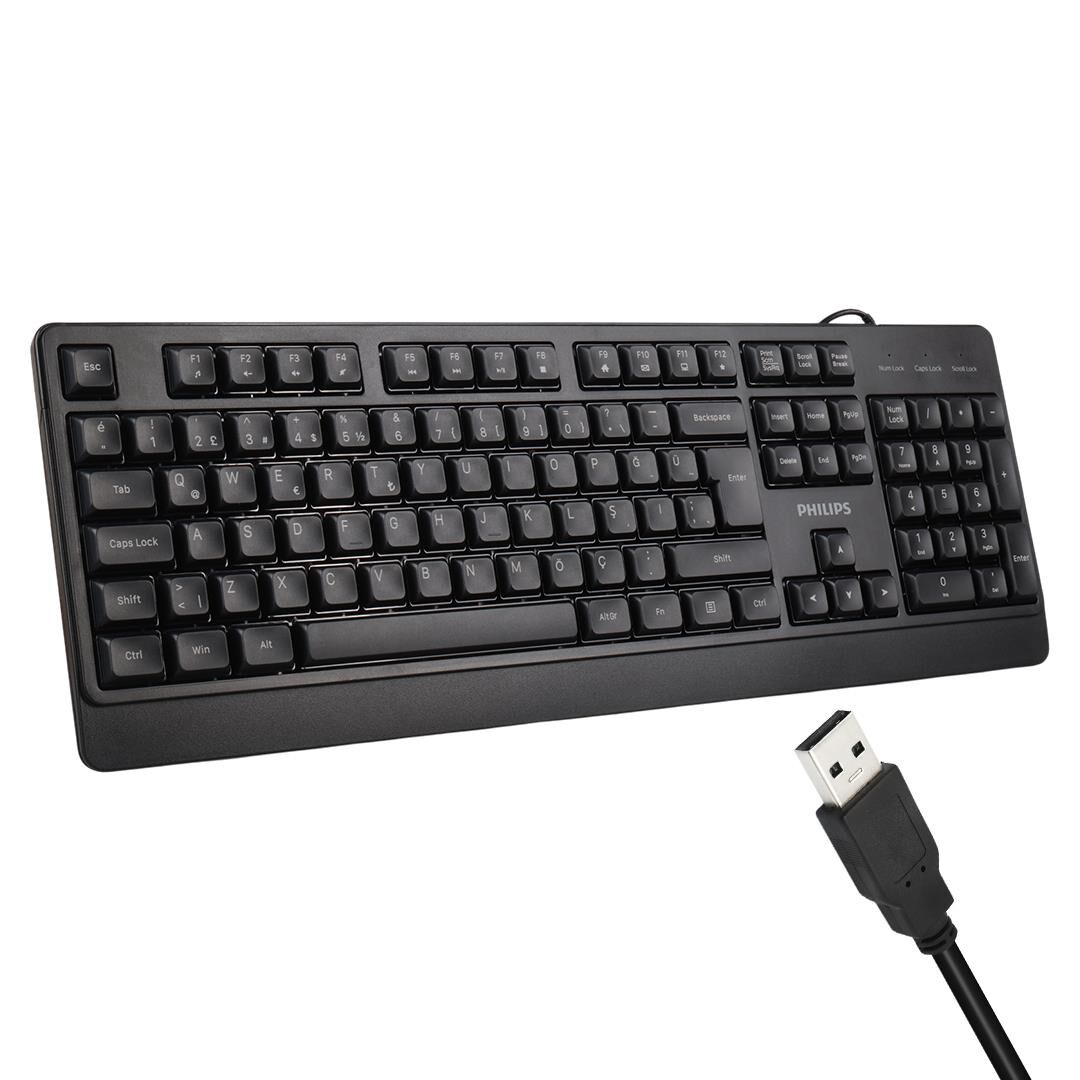 Philips SPK6247B USB 1.2 Metre Kablolu Klasik Siyah Numpadli Türkçe Q Klavye