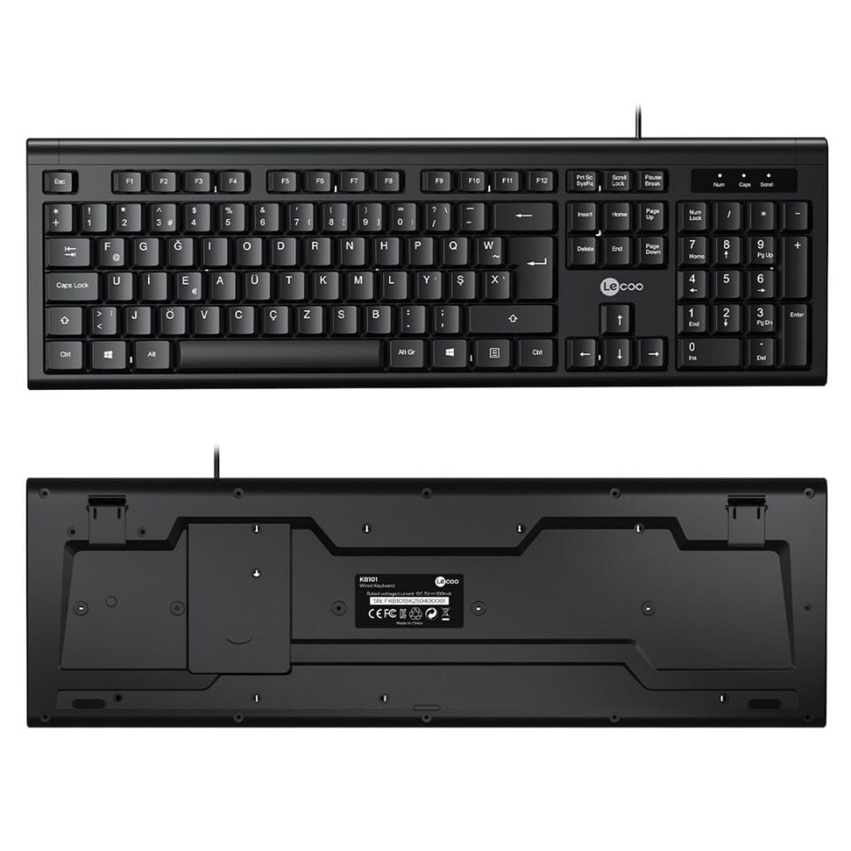 Lenovo Lecoo KB101 USB Kablolu Siyah Türkçe F Klavye