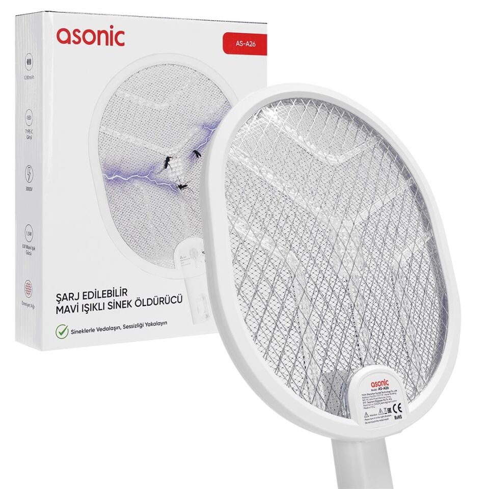 Asonic AS-A26 Katlanabilir Şarjlı Sinek Öldürücü Raket