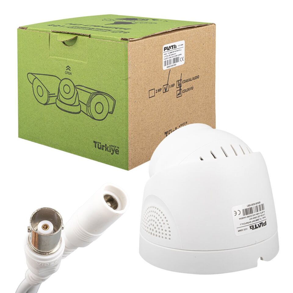 Plato PL-22996 5MP Color VU Mikrofonlu 3.6 mm 2 Atom LED AHD Dome Kamera