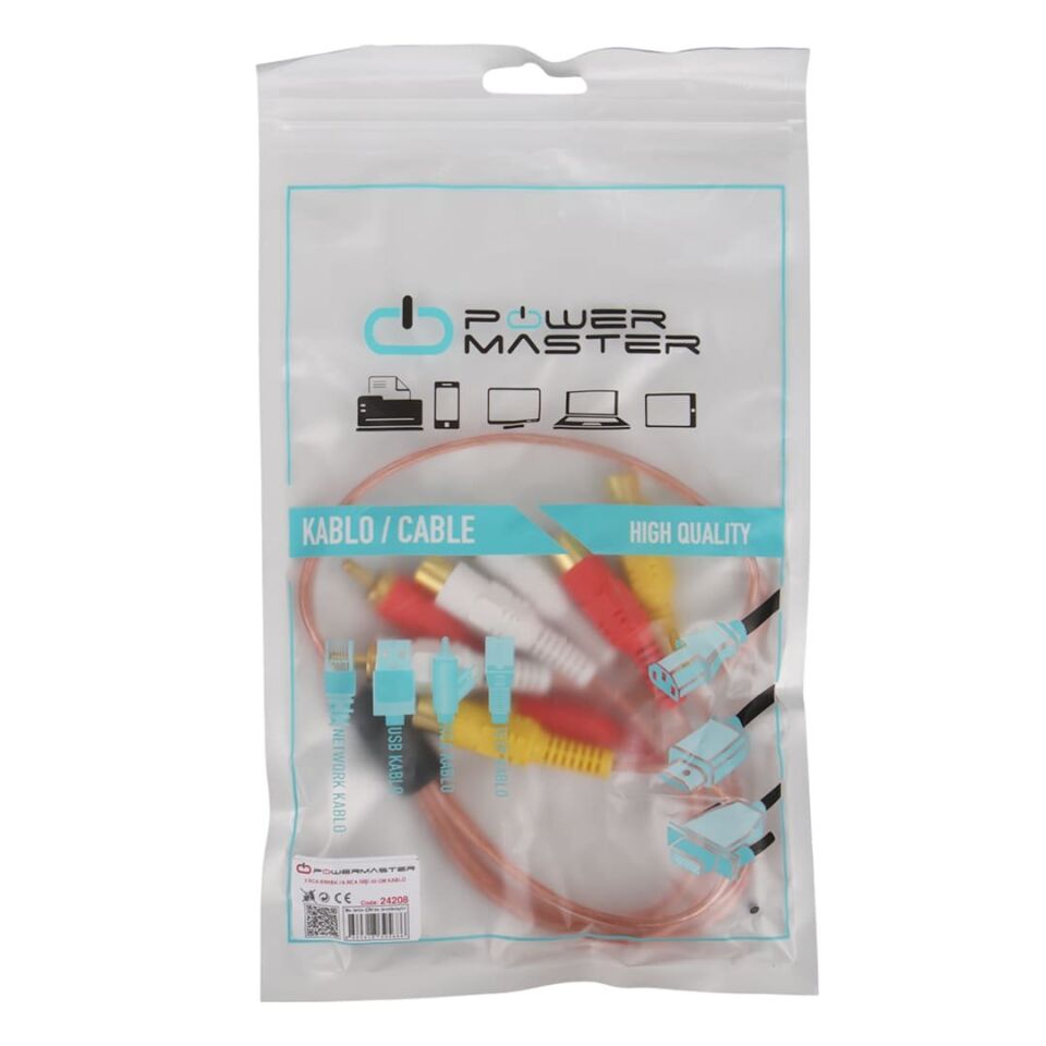 Powermaster 2 RCA Erkek - 6 RCA Dişi Ses Çoklayıcı Kablo