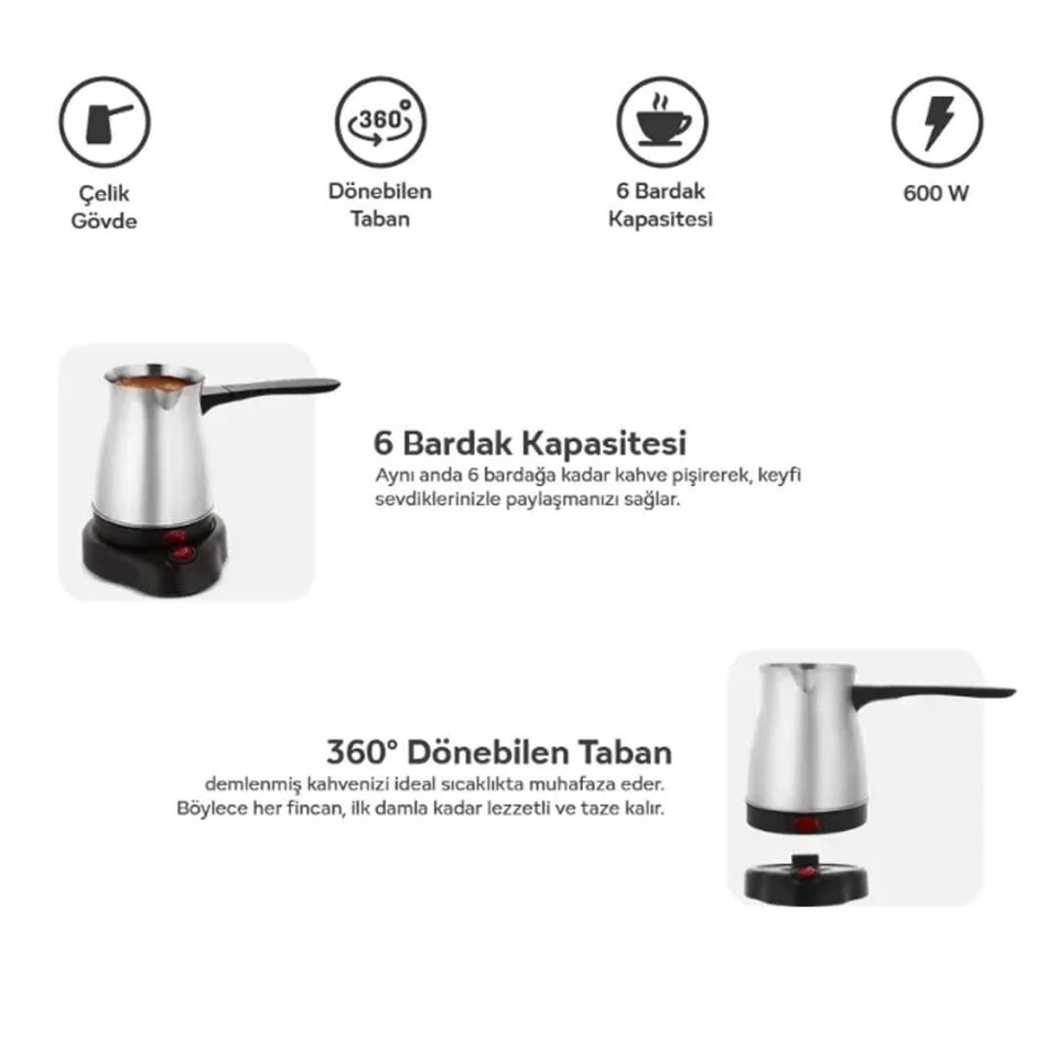 Crown CRW-7104 600W 6 Fincan Elektrikli Türk Kahve Makinesi