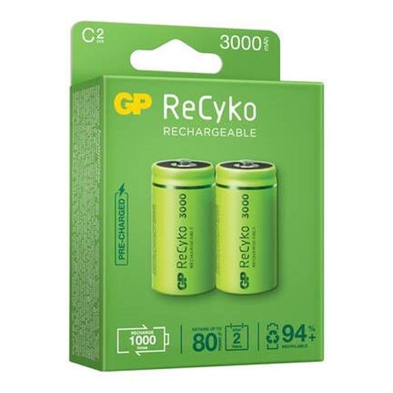 GP Recyko 3000 mA Ni-Mh 1.2V Orta C Boy Şarjlı 2’li Pil